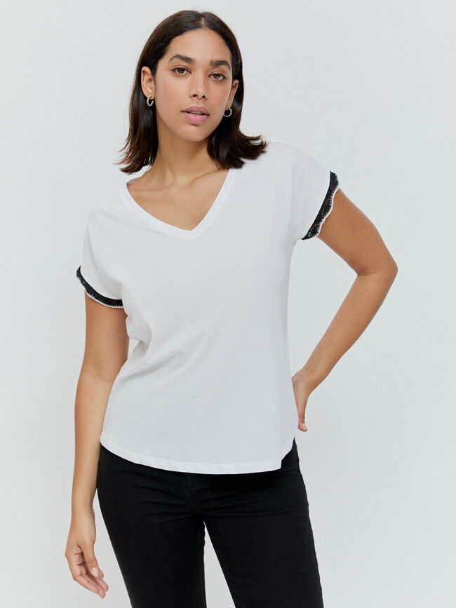 CAMISETA PUNTILLA MANGA Blanco Optico
