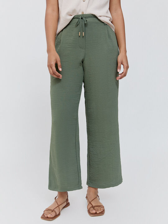 PANTALON ANCHO FLUIDO Verde oscuro image number null