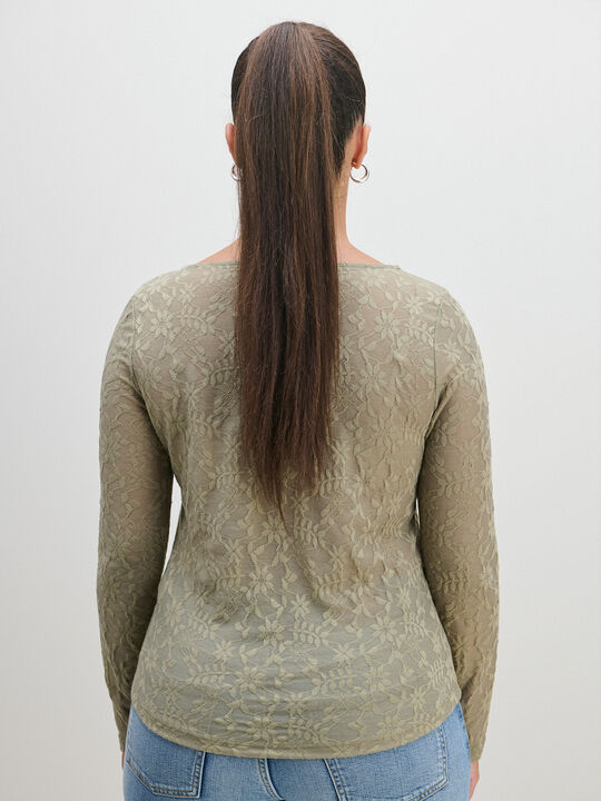 CAMISETA M 3/4 JACQUARD FLORES kaki claro image number null