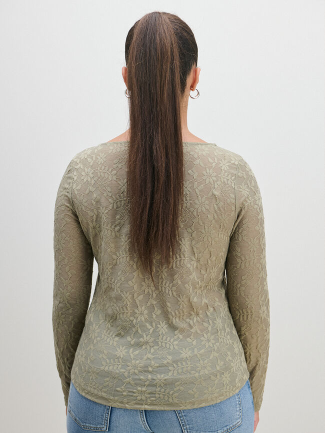 CAMISETA M 3/4 JACQUARD FLORES kaki claro
