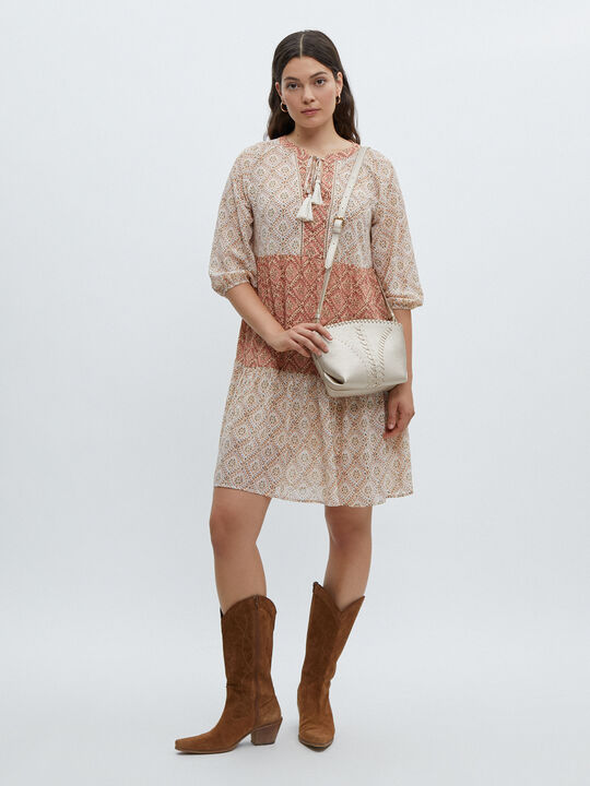 VESTIDO GASA ESTAMPADO Crudo image number null