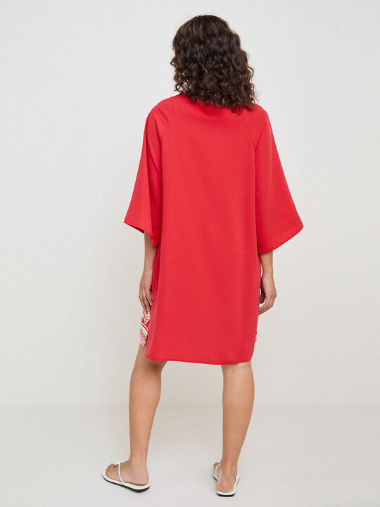 KAFTAN DETALLE PALMERA Rojo Flama image number null