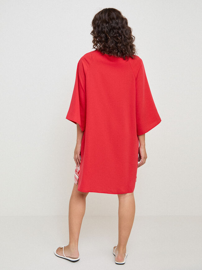 KAFTAN DETALLE PALMERA Rojo Flama