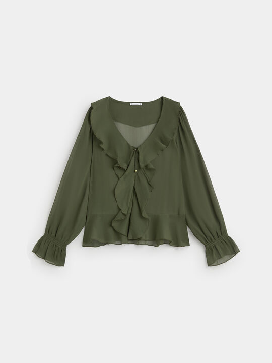 BLUSA ROMANTICA VOLANTES verde militar image number null