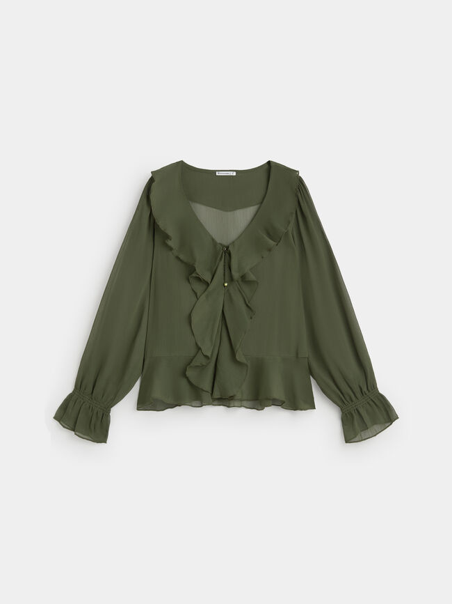 BLUSA ROMANTICA VOLANTES verde militar