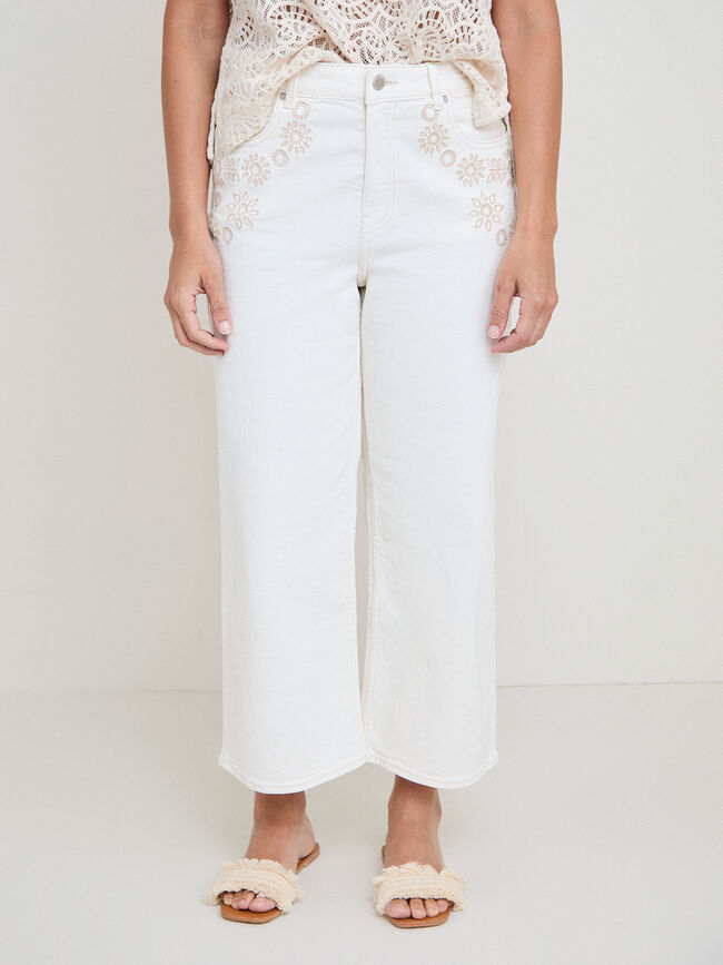 WIDE LEG BORDADO LATERAL Blanco Hueso