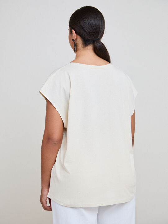 CAMISETA FLORES CUERDA Beige image number null