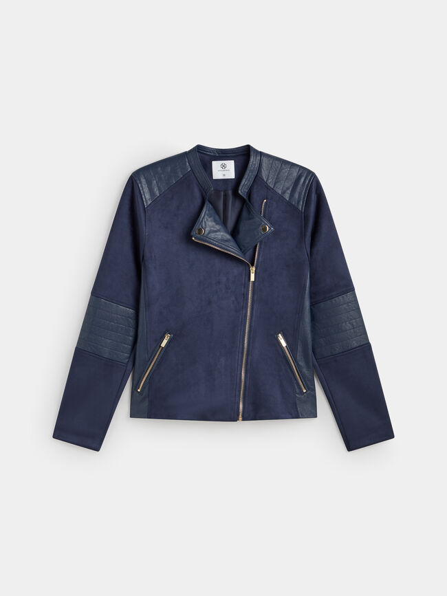 CAZADORA BIKER COMBINADA Azul Marino