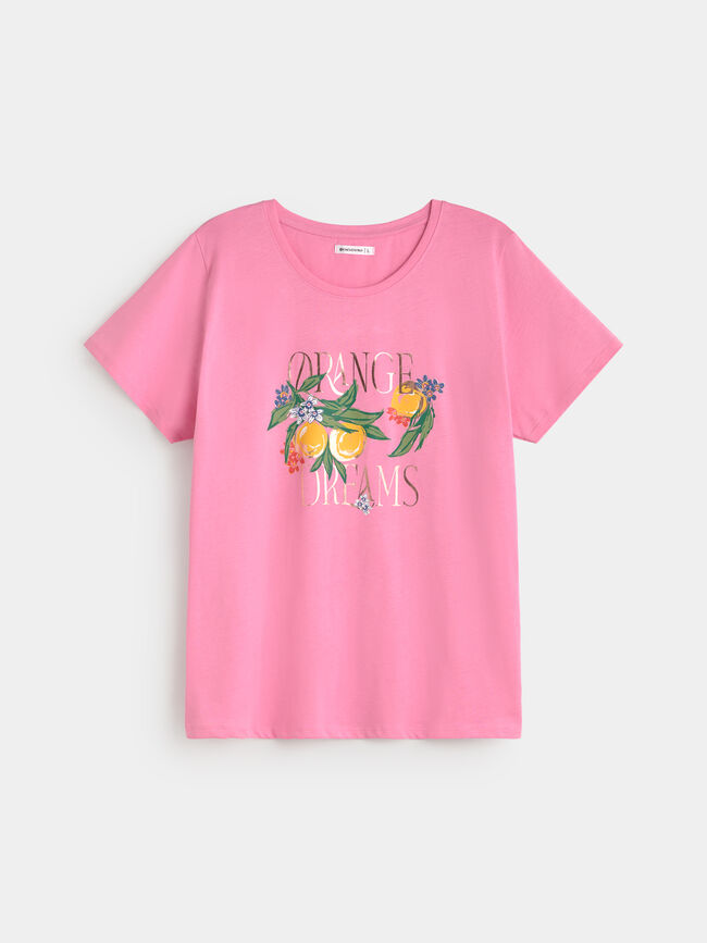 CAMISETA NARANJAS FLORES Rosa Chicle