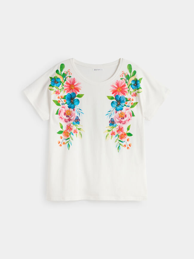 Camiseta estampado flores Blanco Hueso