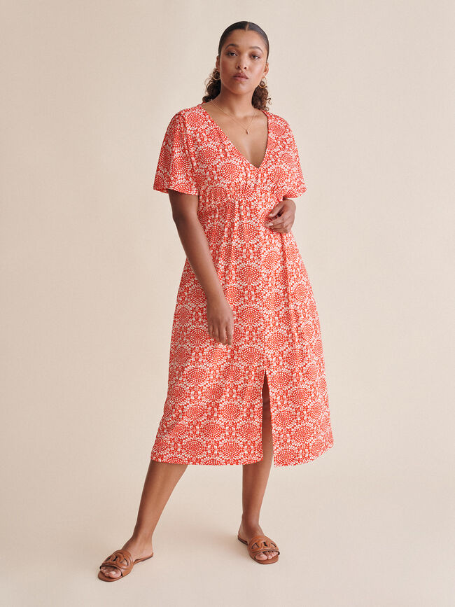 vestido estampado abertura en bajo Naranja quemado