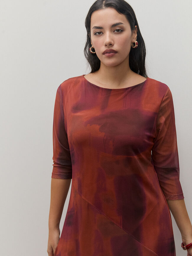 VESTIDO M3/4 ESTAMPADO Fucsia
