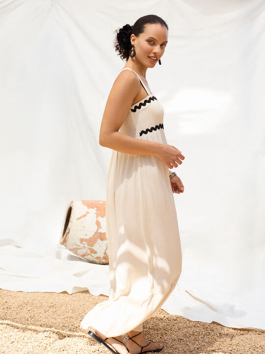 VESTIDO DETALLE ONDULINA Beige image number null