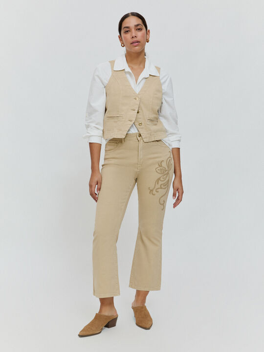 PANTALON COLOR BORDADO Camel image number null