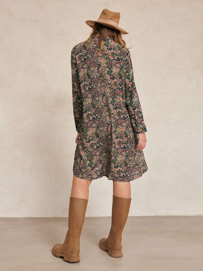 VESTIDO CORTO ESTAMPADO PAÑUELO Negro