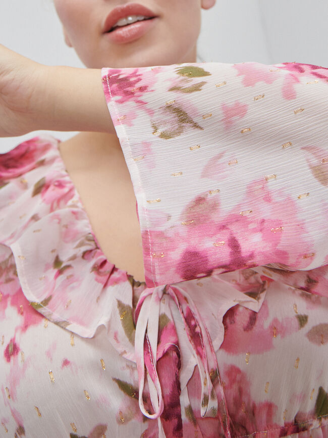 BLUSA VOLANTES ESTAMPADA Geranio