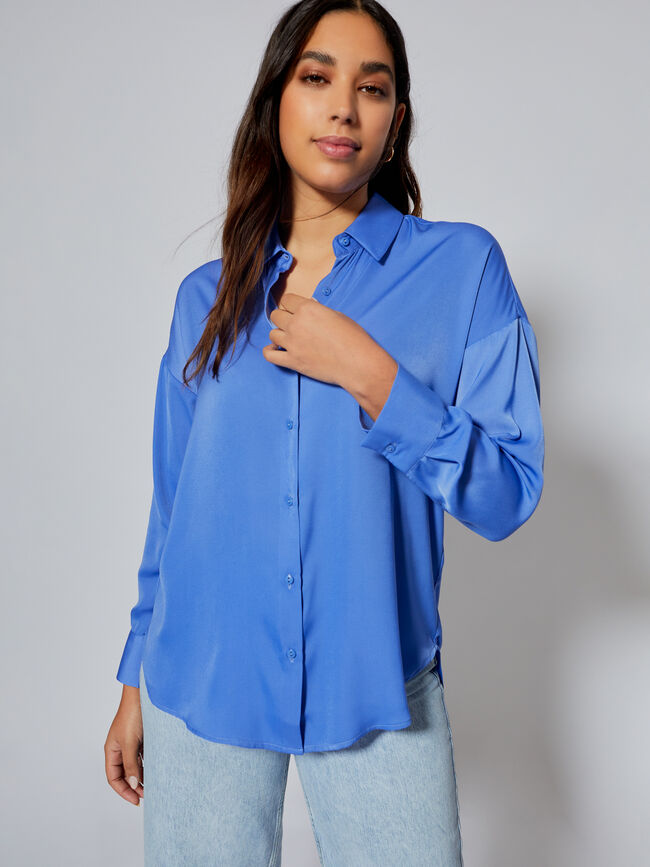 Blusa estampada satén Azul Ceruleo