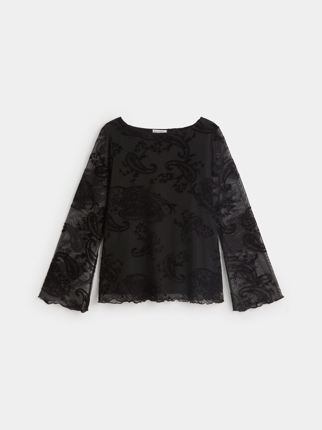 CAMISETA DETALLE FLOCADO Negro