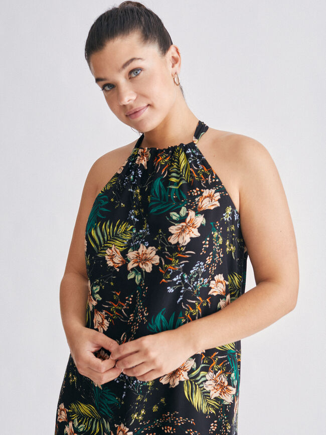 Vestido halter aberturas laterales Negro