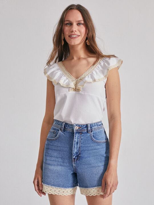 top algodón crochet Blanco Hueso image number null