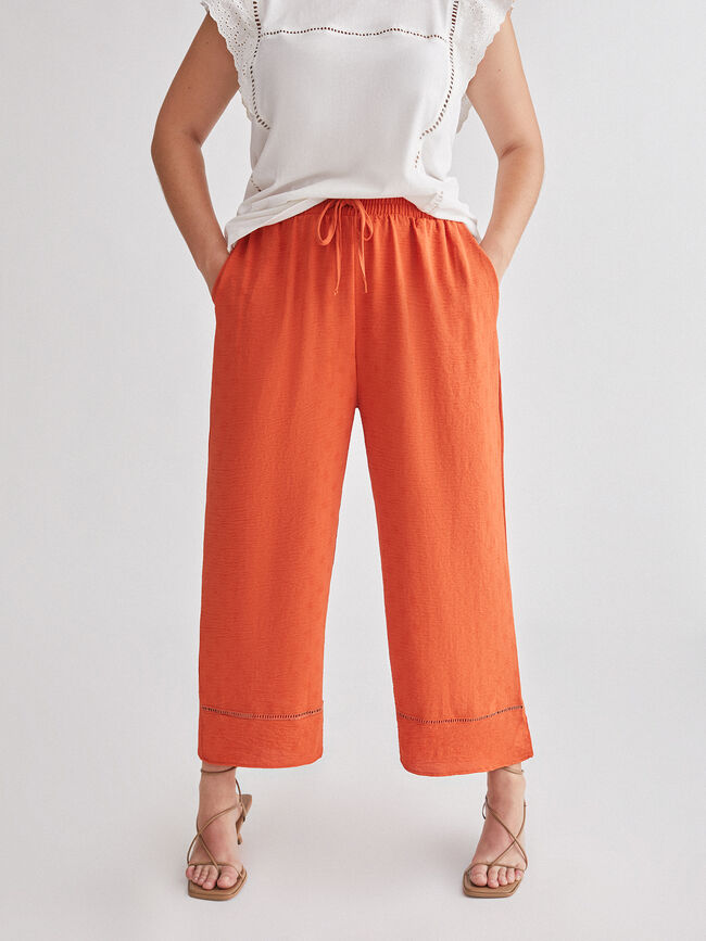 Pantalón jacquard topos Naranja quemado