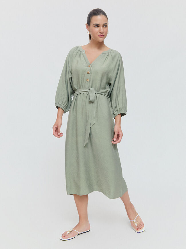 VESTIDO MIDI CINTURON Kaki