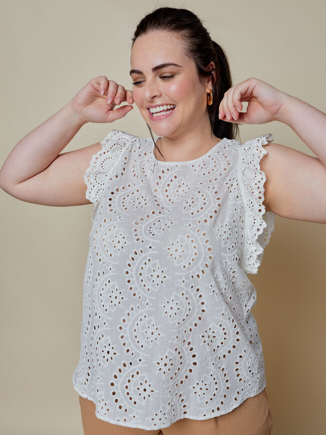 Blusa troquelada volante mangas Blanco Optico