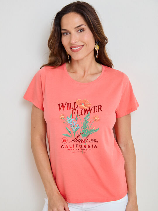 CAMISETA FLORES VINTAGE Coral image number null