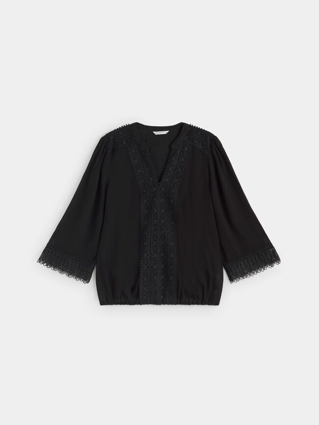 Blusa romántica puntilla Negro
