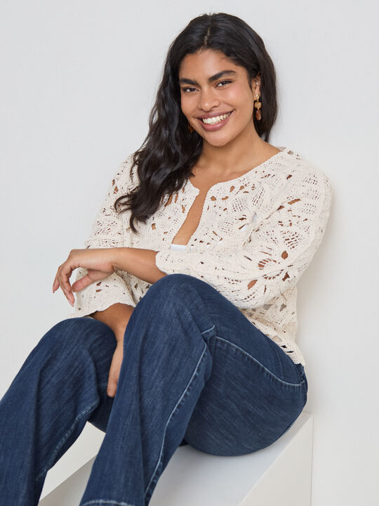 CARDIGAN FLORES CROCHET Crudo image number null