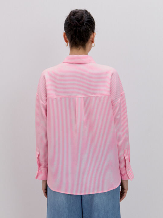 CAMISA RAYAS OVERSIZE Rosa Medio image number null