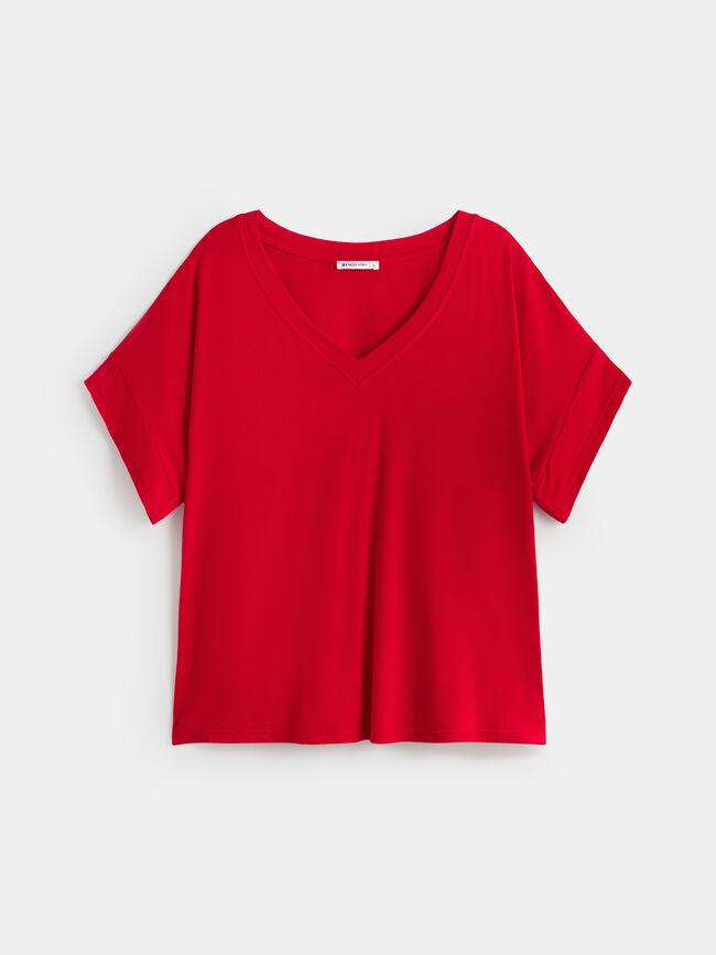 CAMISETA CUELLO PICO Rojo
