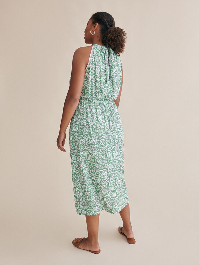Vestido estampado cuello halter Verde Brillante