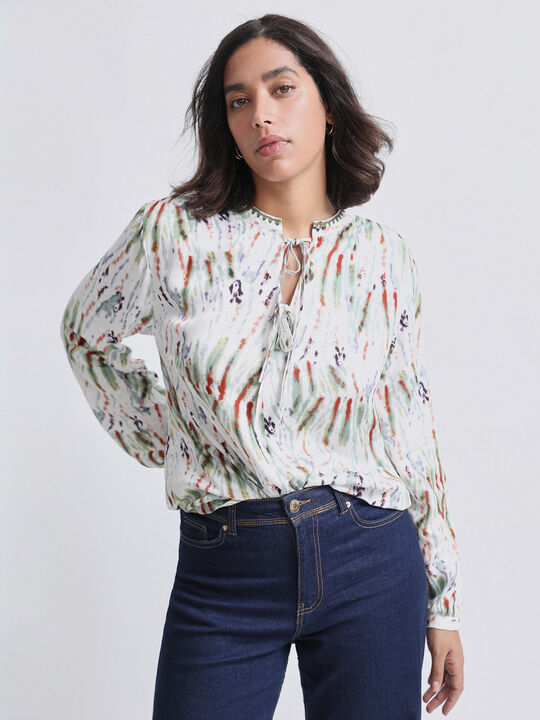 BLUSA CORDONES FLUIDA Crudo image number null