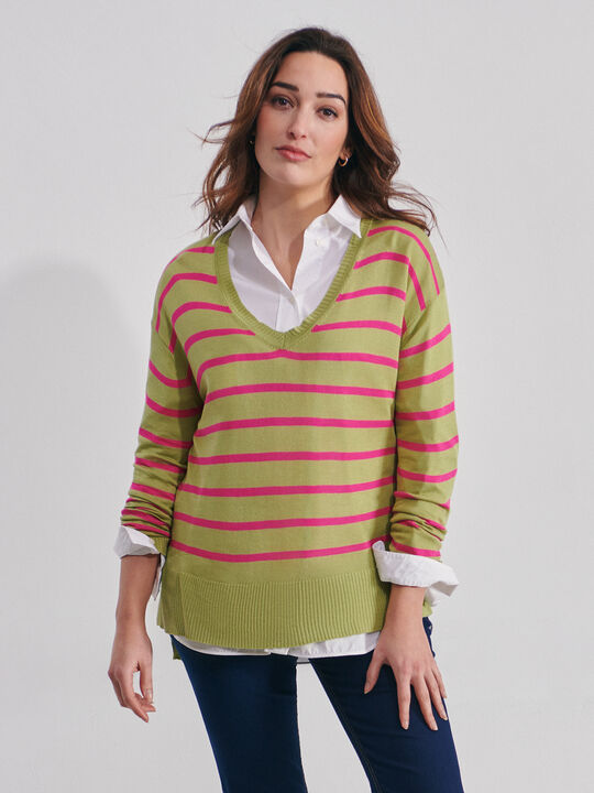jersey pico rayas Verde Medio image number null