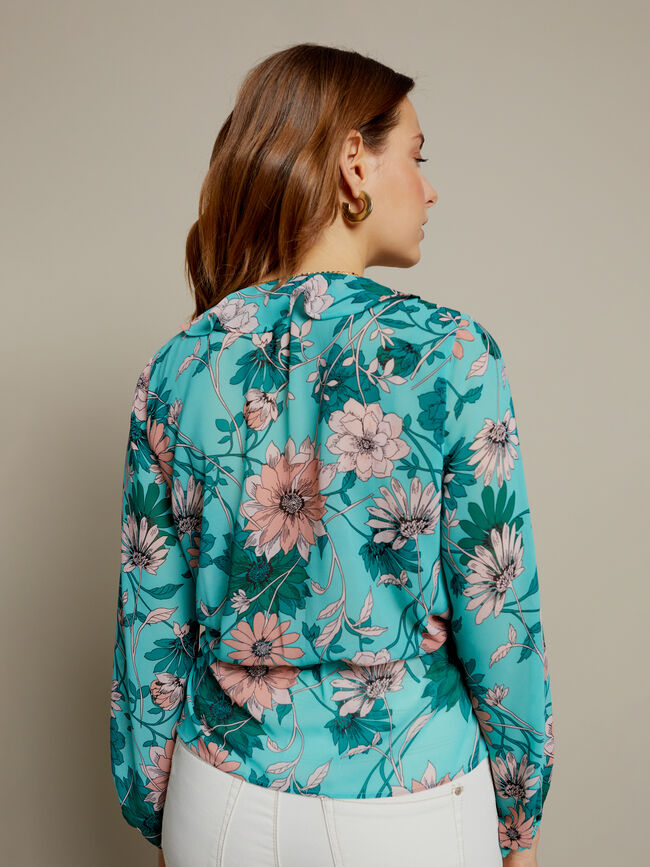 BLUSA CRUZADA ESTAMPADA CON VOLANTES Estampado 1