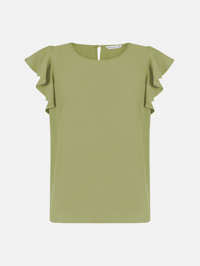 blusa manga volante verde militar