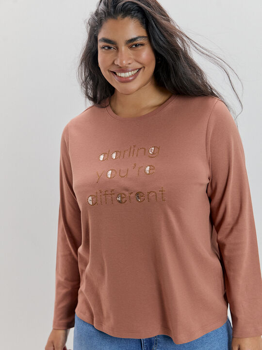 CAMISETA BORDADO LENTEJUELAS Marron image number null