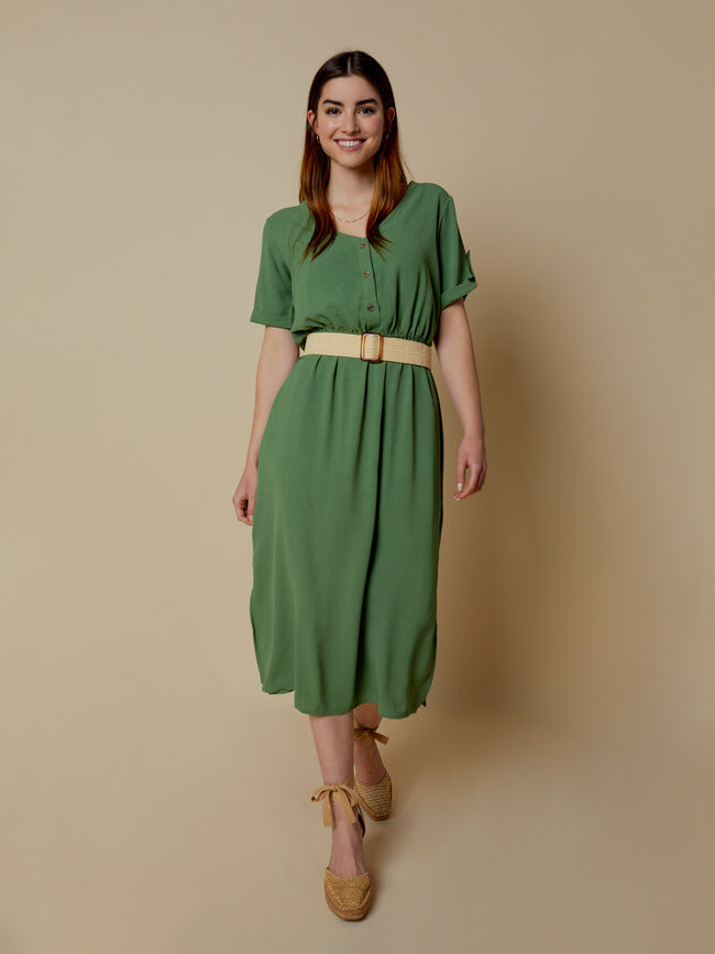 Vestido abotonado con cinturón Verde Viridian
