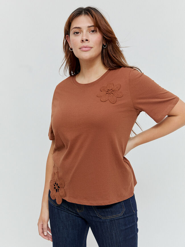 CAMISETA CROCHET FLOR Marron chocolat