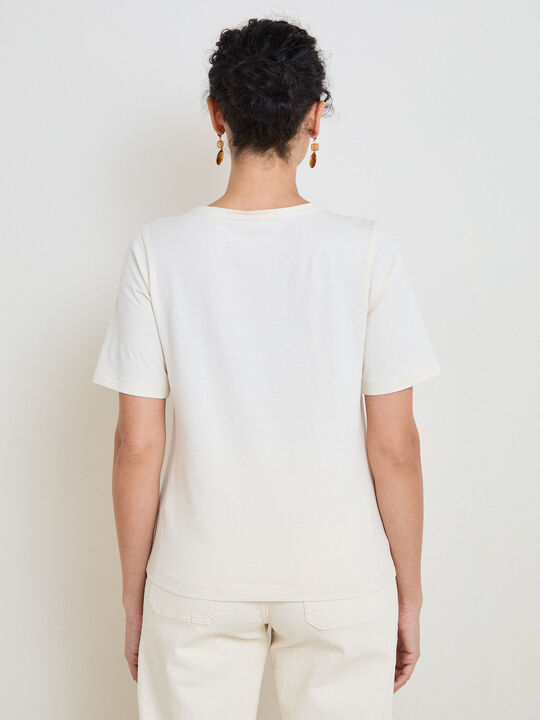 CAMISETA FLOR GANCHILLO Blanco Hueso image number null