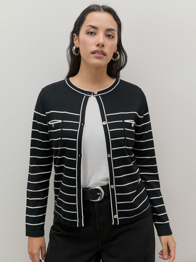 CARDIGAN RAYAS BICOLOR Negro