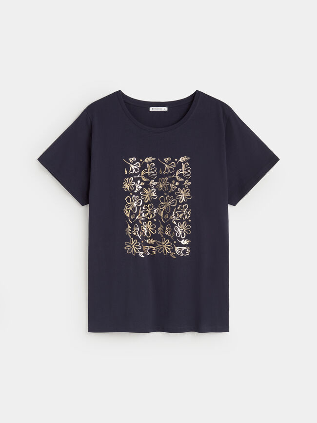 CAMISETA FLORES BRILLANTES Azul Marino