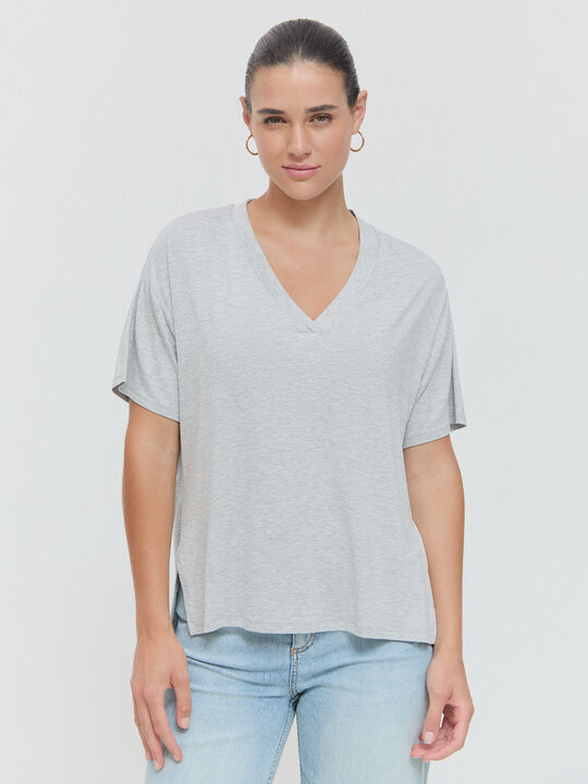 CAMISETA CUELLO PICO GrisVigoreClaro image number null