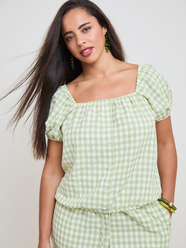 BLUSA VICHY ABULLONADA kaki claro