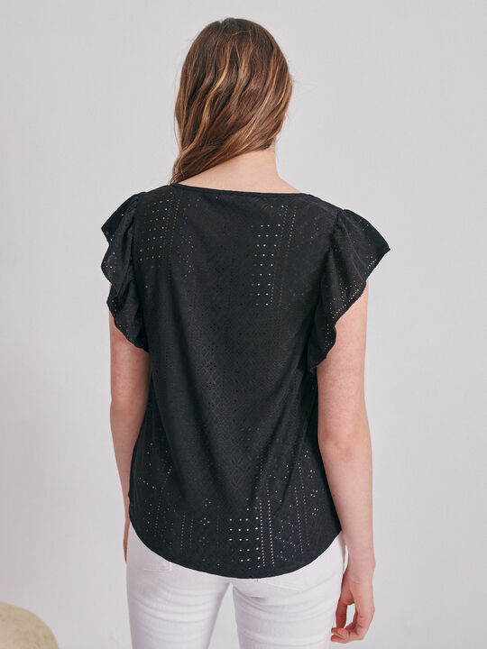 CAMISETA CUELLO PICO Negro image number null