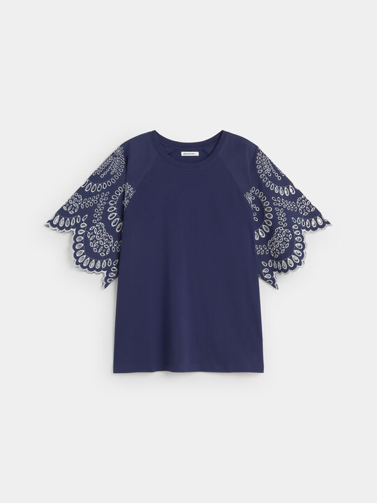 CAMISETA MANGA TROQUELADA Azul Noche image number null