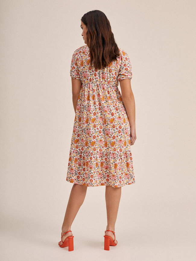 Vestido midi estampado floral Blanco Optico