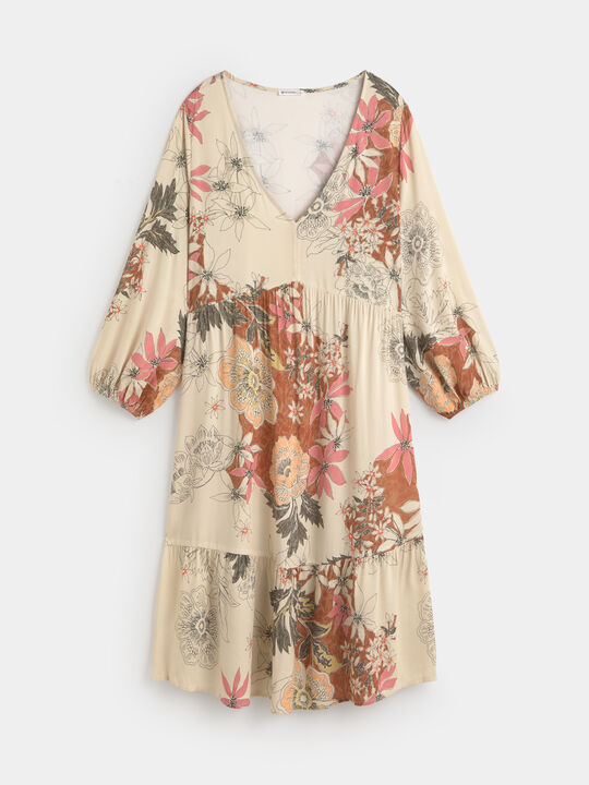 VESTIDO VISCOSA ESTAMPADO Crudo image number null