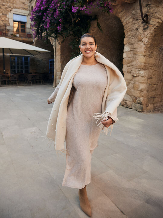 VESTIDO LANOSO PLISADO PIEDRA OSCURO image number null